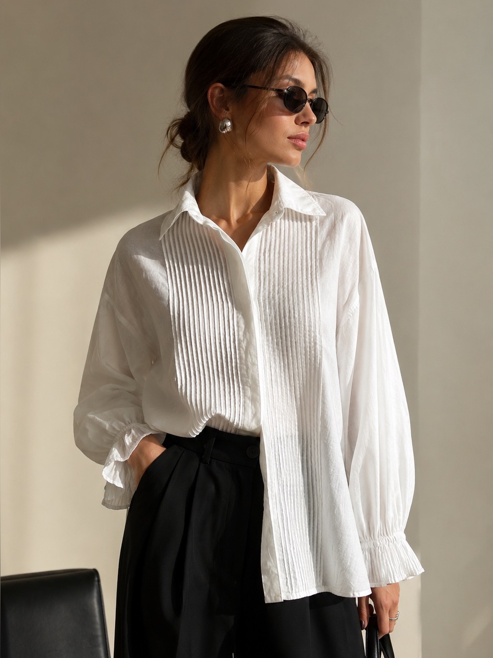 Vintage Christine Albers White Pintuck Blouse Minimalist Feminine Made in Hong K